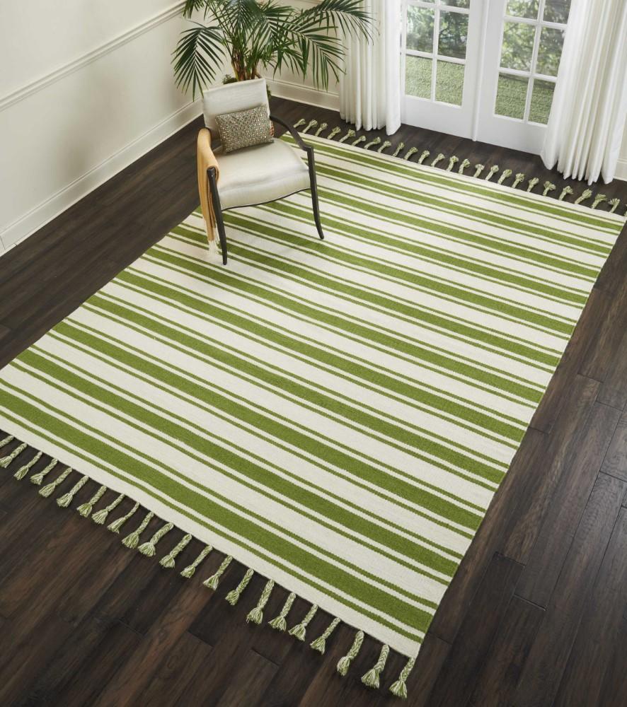 Nourison - Rio Vista DST01 White and Green 8 x 106in Oversized Flat Weave Rug - DST01-99446392688_CLOSEOUT veiw 2