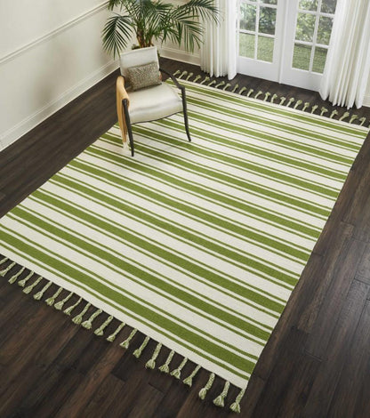 Nourison - Rio Vista DST01 White and Green 8 x 106in Oversized Flat Weave Rug - DST01-99446392688_CLOSEOUT veiw 2