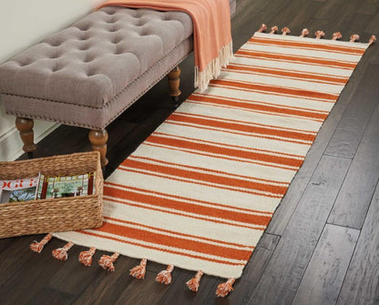 Nourison - Rio Vista DST01 White and Orange 23in x 8 Flat Weave Hallway Rug - DST01-99446391599_CLOSEOUT veiw 2