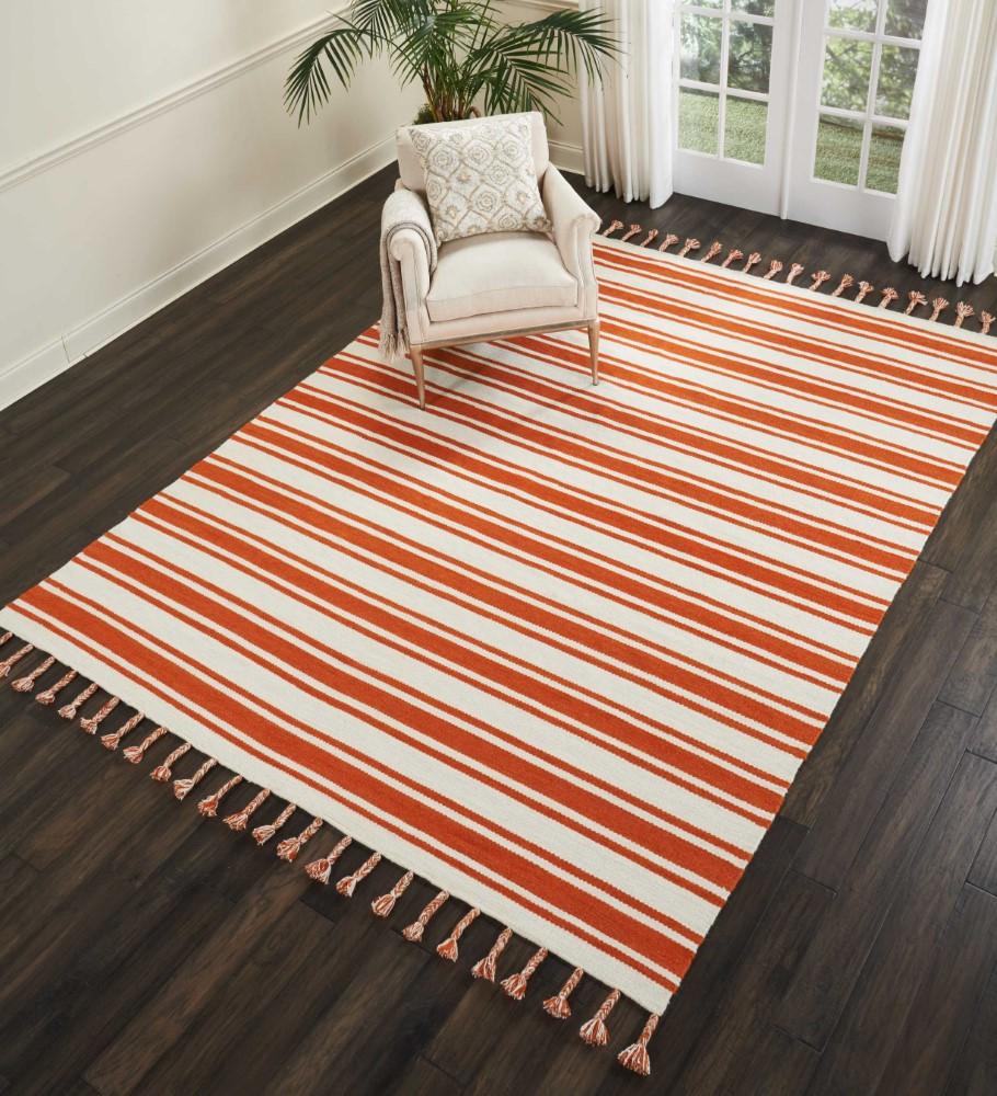 Nourison - Rio Vista DST01 White and Orange 8 x 106in Oversized Flat Weave Rug - DST01-99446391650_CLOSEOUT veiw 2