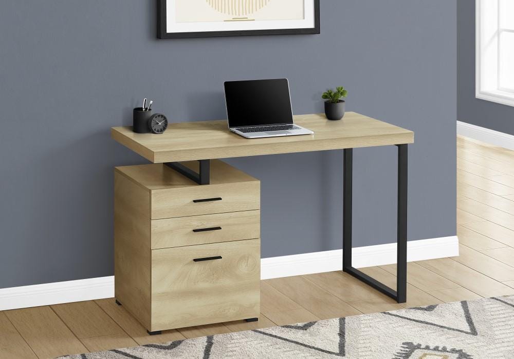 Monarch Specialties - Computer Desk, Home Office, Laptop, Left, Right Set-Up, Storage Drawers, 48inL, Work, Metal, Laminate, Natural, Black, Contemporary, Modern - I-7643 veiw 2