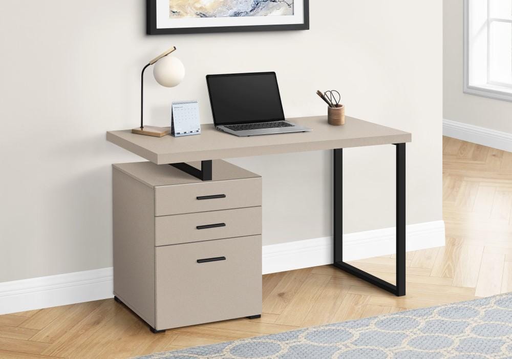 Monarch Specialties - Computer Desk, Home Office, Laptop, Left, Right Set-Up, Storage Drawers, 48inL, Work, Metal, Laminate, Beige, Black, Contemporary, Modern - I-7644 veiw 2