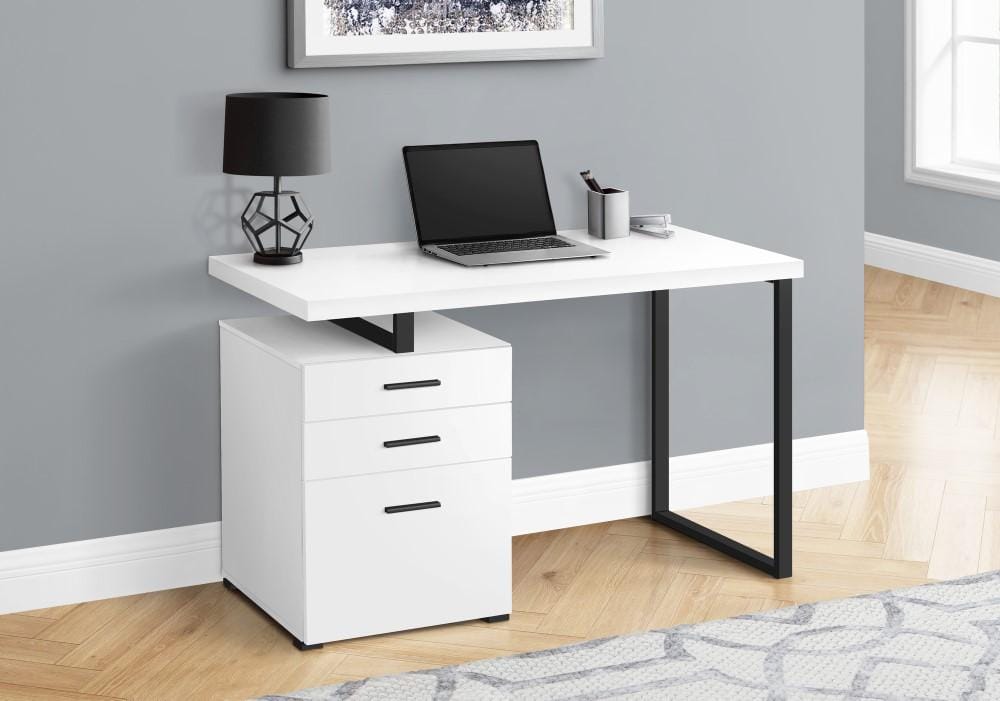 Monarch Specialties - Computer Desk, Home Office, Laptop, Left, Right Set-Up, Storage Drawers, 48inL, Work, Metal, Laminate, White, Black, Contemporary, Modern - I-7646 veiw 2