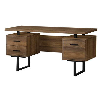 Monarch Specialties - Computer Desk, Home Office, Laptop, Left, Right Set-Up, Storage Drawers, 60inL, Work, Metal, Laminate, Walnut, Black, Contemporary, Modern - I-7625 veiw 1