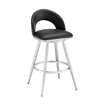 Armen Living - Lottech Swivel Counter Stool in Brushed Stainless Steel and Black Faux Leather - 840254335356 veiw 1