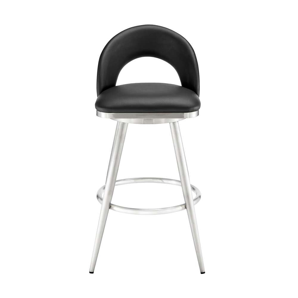 Armen Living - Lottech Swivel Counter Stool in Brushed Stainless Steel and Black Faux Leather - 840254335356 veiw 2