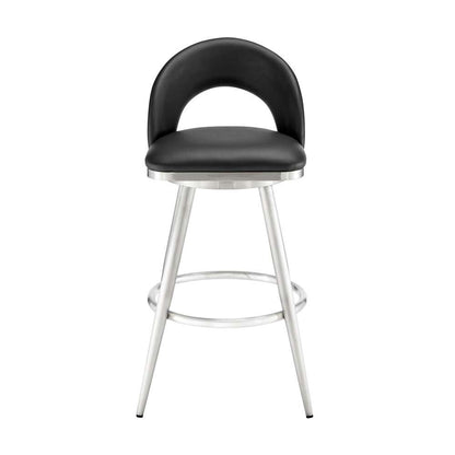 Armen Living - Lottech Swivel Counter Stool in Brushed Stainless Steel and Black Faux Leather - 840254335356 veiw 2