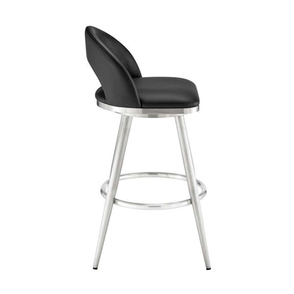 Armen Living - Lottech Swivel Counter Stool in Brushed Stainless Steel and Black Faux Leather - 840254335356 veiw 3