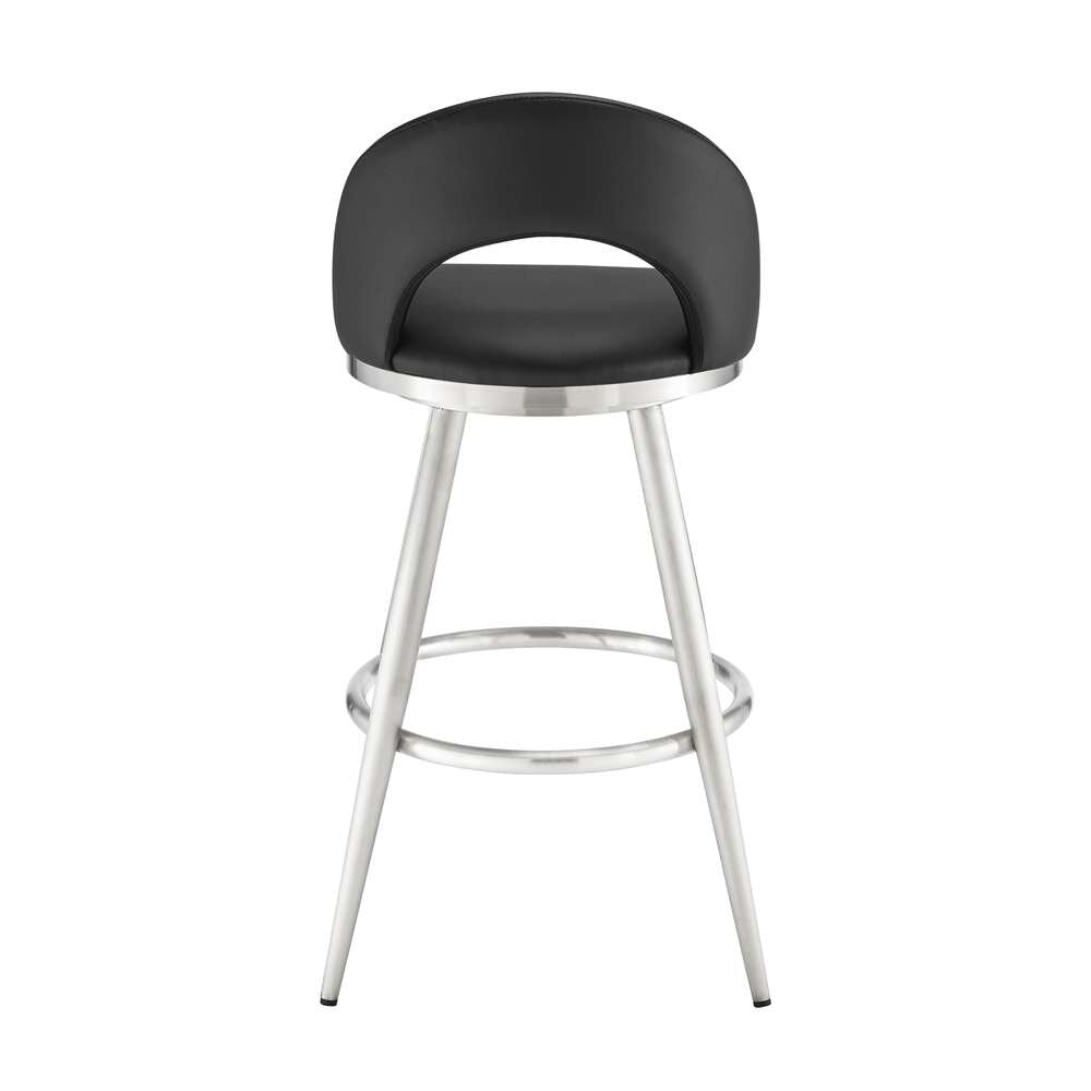 Armen Living - Lottech Swivel Counter Stool in Brushed Stainless Steel and Black Faux Leather - 840254335356 veiw 5