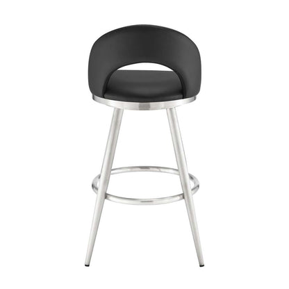 Armen Living - Lottech Swivel Counter Stool in Brushed Stainless Steel and Black Faux Leather - 840254335356 veiw 5