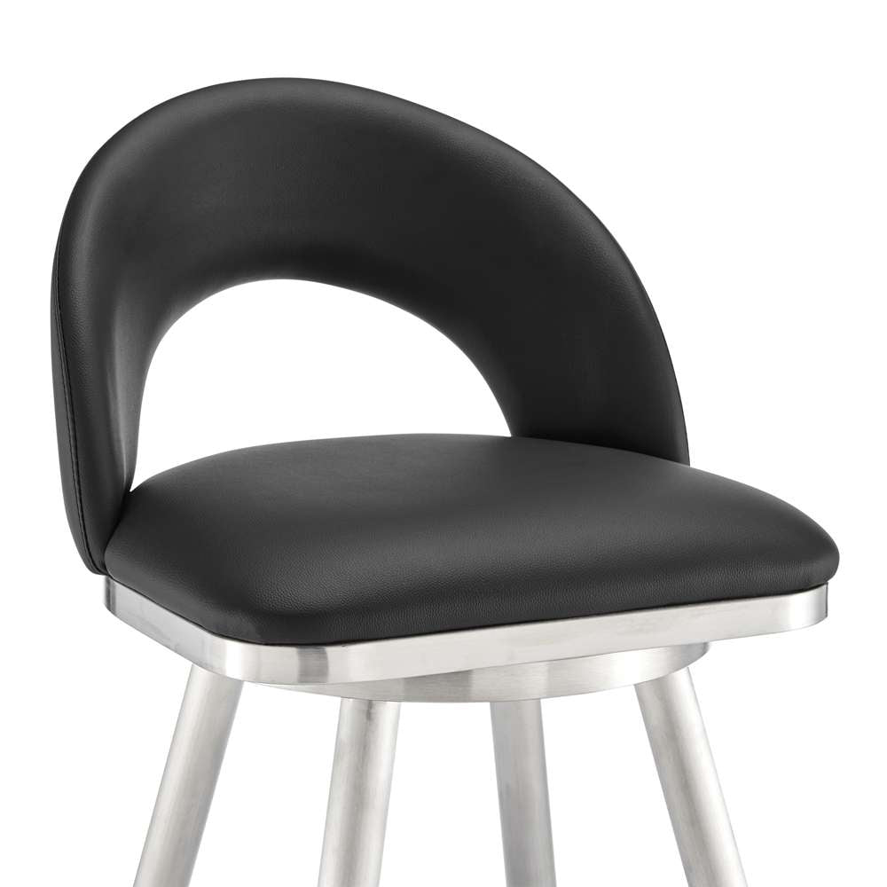 Armen Living - Lottech Swivel Counter Stool in Brushed Stainless Steel and Black Faux Leather - 840254335356 veiw 6