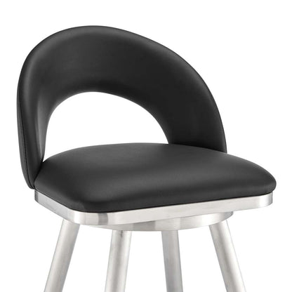 Armen Living - Lottech Swivel Counter Stool in Brushed Stainless Steel and Black Faux Leather - 840254335356 veiw 6