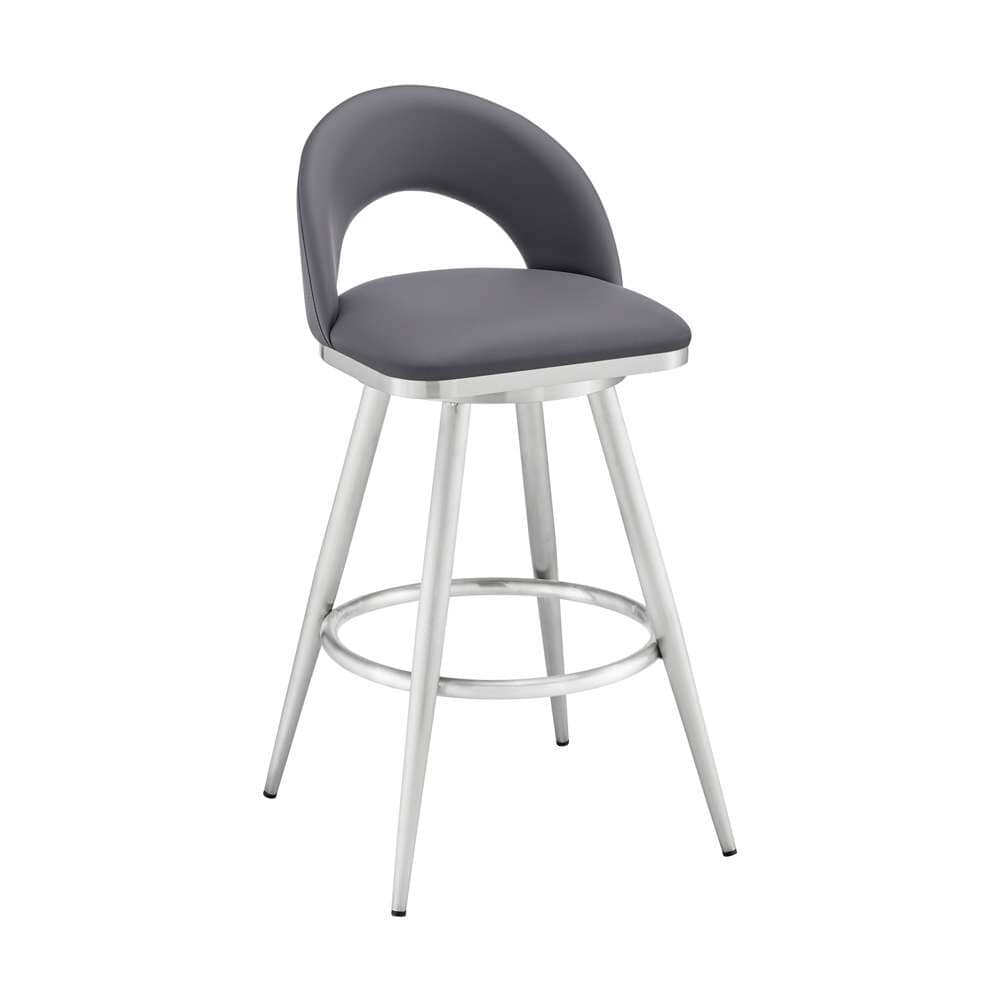 Armen Living - Lottech Swivel Counter Stool in Brushed Stainless Steel and Grey Faux Leather - 840254335363 veiw 1