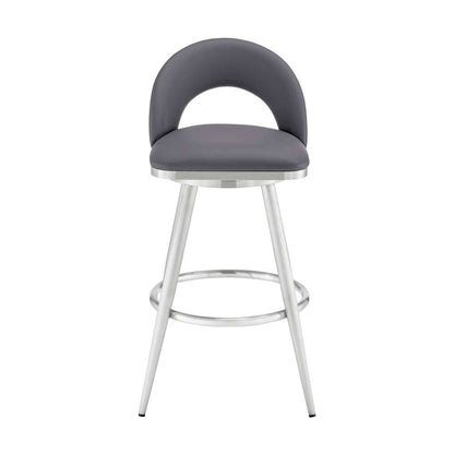 Armen Living - Lottech Swivel Counter Stool in Brushed Stainless Steel and Grey Faux Leather - 840254335363 veiw 2