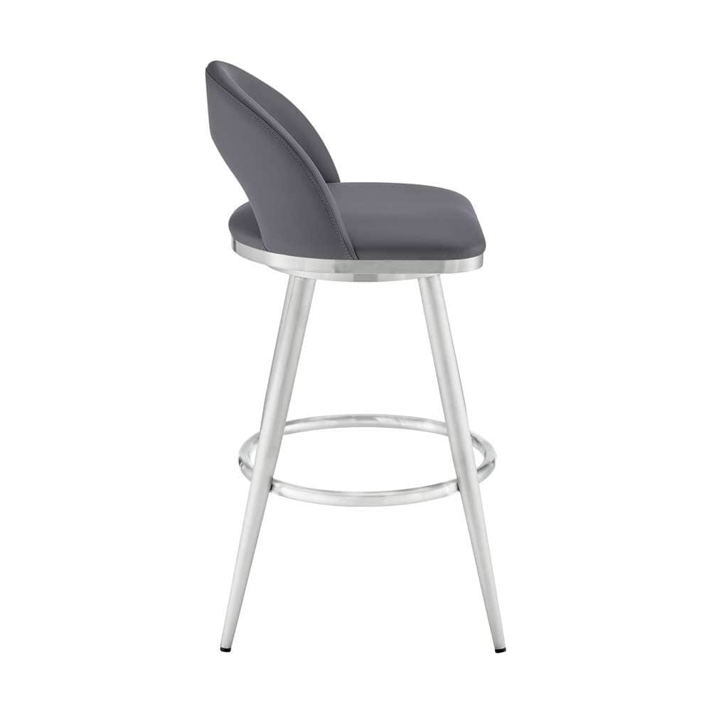 Armen Living - Lottech Swivel Counter Stool in Brushed Stainless Steel and Grey Faux Leather - 840254335363 veiw 3