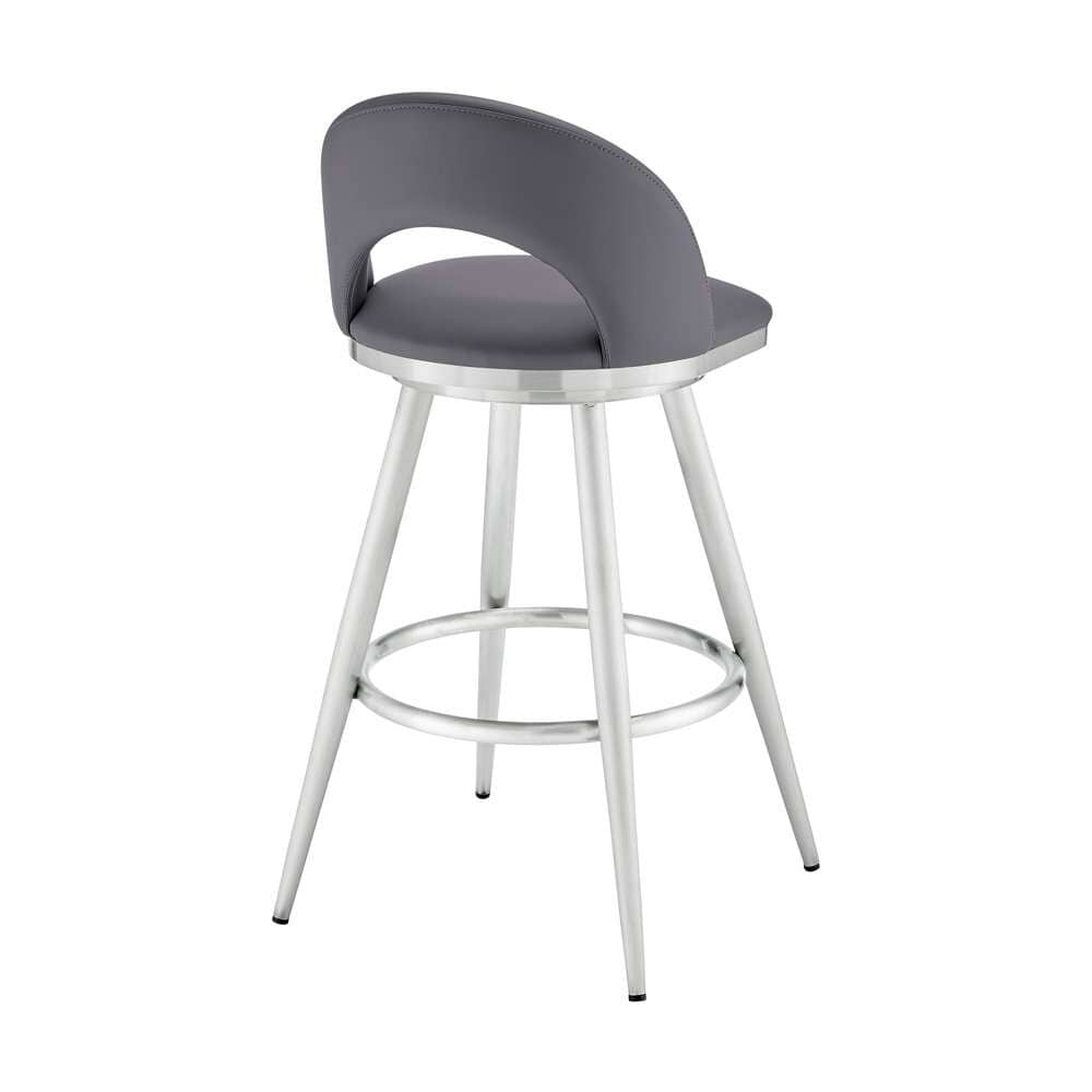 Armen Living - Lottech Swivel Counter Stool in Brushed Stainless Steel and Grey Faux Leather - 840254335363 veiw 4