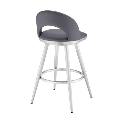 Armen Living - Lottech Swivel Counter Stool in Brushed Stainless Steel and Grey Faux Leather - 840254335363 veiw 4