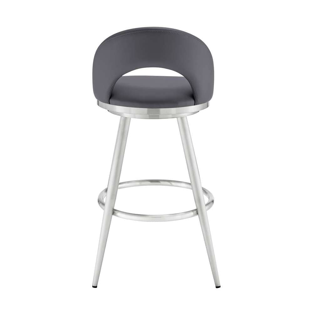 Armen Living - Lottech Swivel Counter Stool in Brushed Stainless Steel and Grey Faux Leather - 840254335363 veiw 5