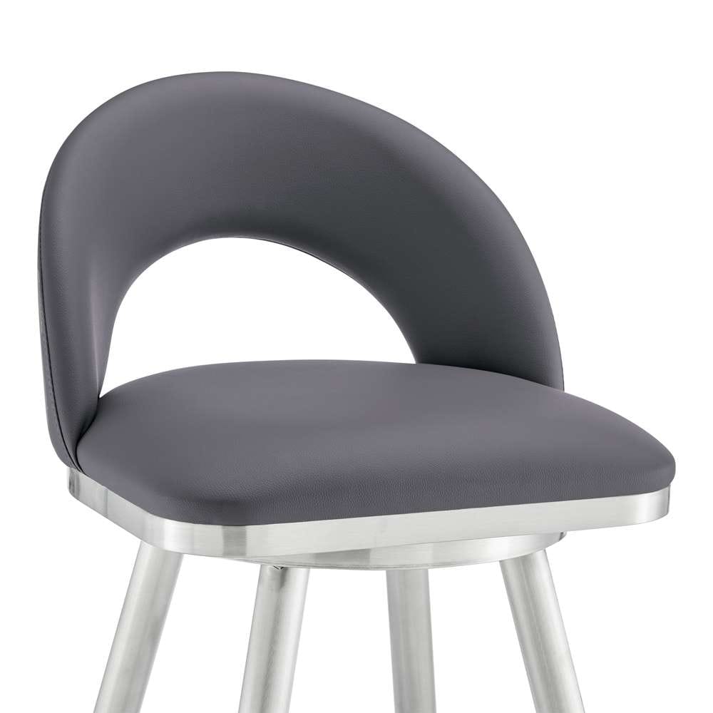 Armen Living - Lottech Swivel Counter Stool in Brushed Stainless Steel and Grey Faux Leather - 840254335363 veiw 6