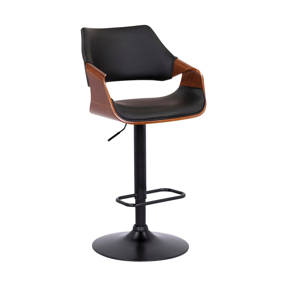 Armen Living - Aspen Adjustable Swivel Black Faux Leather and Walnut Wood Bar Stool with Black Base - LCASBAWABL veiw 1