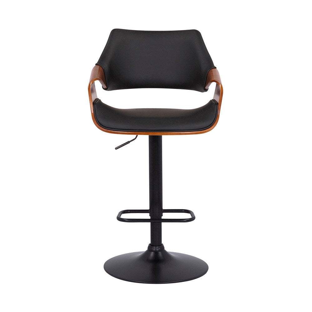 Armen Living - Aspen Adjustable Swivel Black Faux Leather and Walnut Wood Bar Stool with Black Base - LCASBAWABL veiw 2