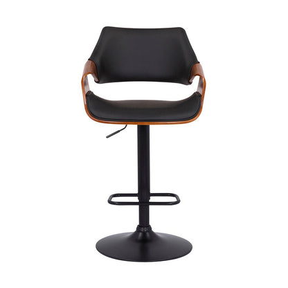 Armen Living - Aspen Adjustable Swivel Black Faux Leather and Walnut Wood Bar Stool with Black Base - LCASBAWABL veiw 2
