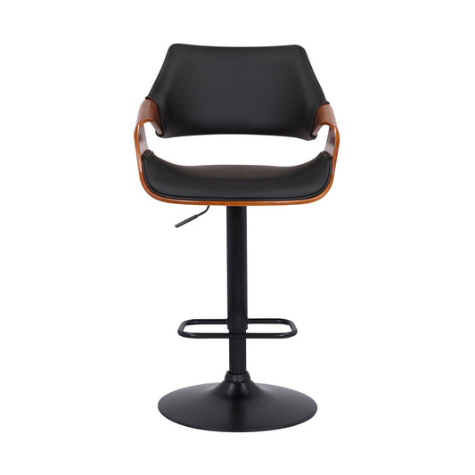 Armen Living - Aspen Adjustable Swivel Black Faux Leather and Walnut Wood Bar Stool with Black Base - LCASBAWABL veiw 2