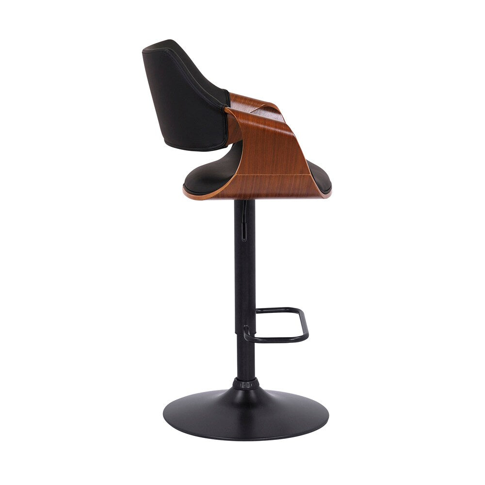 Armen Living - Aspen Adjustable Swivel Black Faux Leather and Walnut Wood Bar Stool with Black Base - LCASBAWABL veiw 3