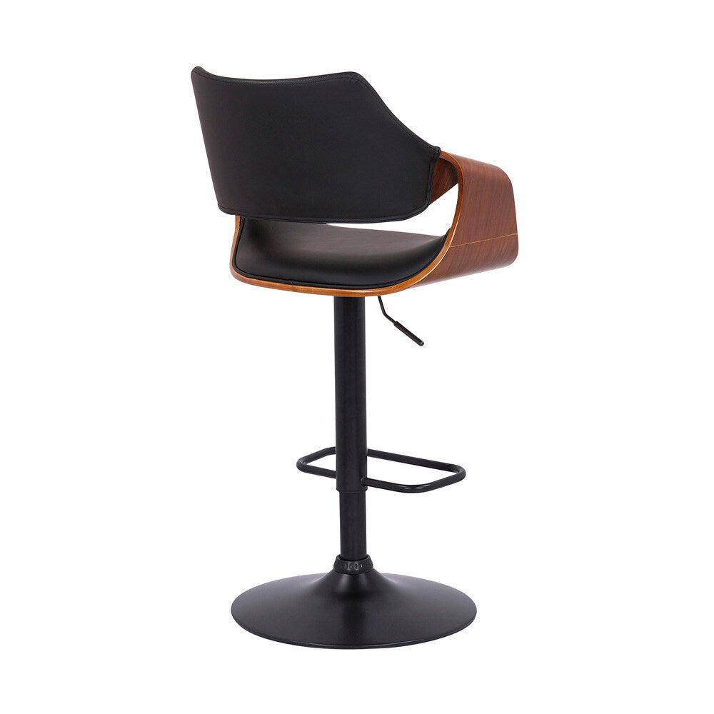 Armen Living - Aspen Adjustable Swivel Black Faux Leather and Walnut Wood Bar Stool with Black Base - LCASBAWABL veiw 4