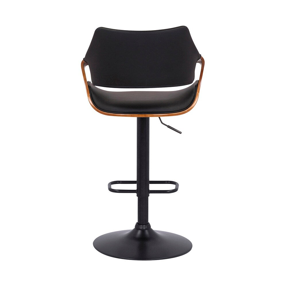 Armen Living - Aspen Adjustable Swivel Black Faux Leather and Walnut Wood Bar Stool with Black Base - LCASBAWABL veiw 5