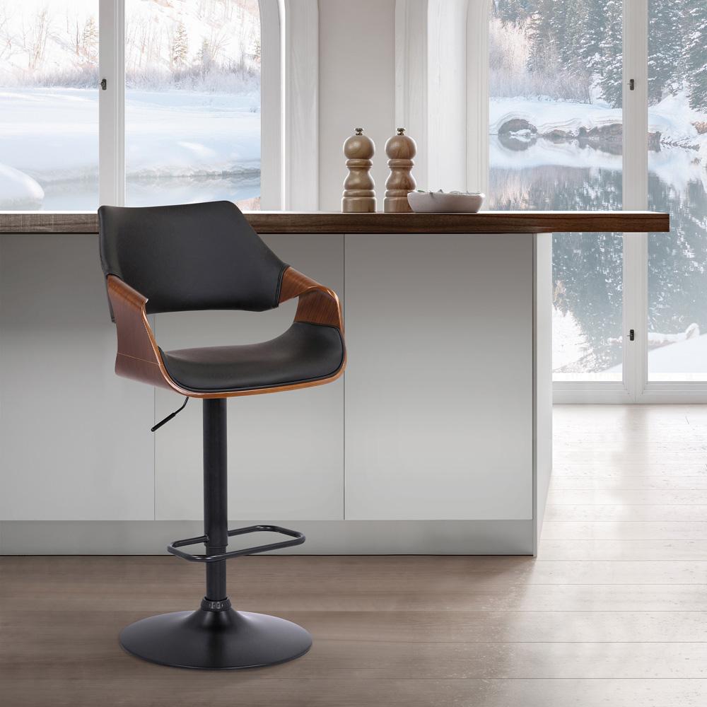 Armen Living - Aspen Adjustable Swivel Black Faux Leather and Walnut Wood Bar Stool with Black Base - LCASBAWABL veiw 9