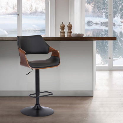 Armen Living - Aspen Adjustable Swivel Black Faux Leather and Walnut Wood Bar Stool with Black Base - LCASBAWABL veiw 9