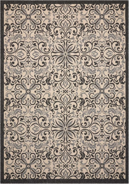 Nourison - Caribbean CRB12 White and Black 23in x 76in Hallway Rug - CRB12-99446374943_CLOSEOUT veiw 1