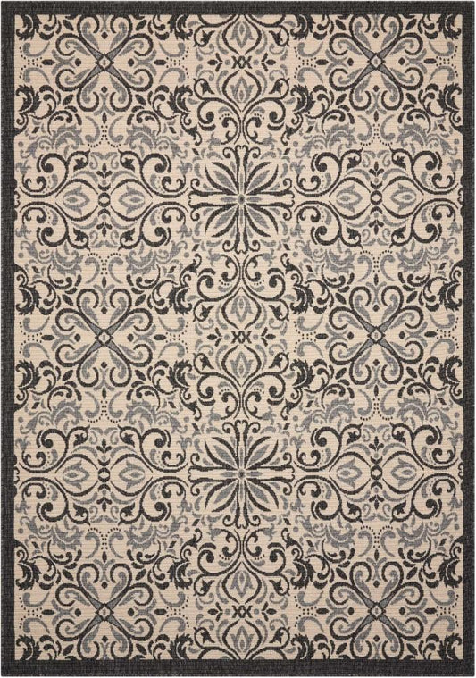 Nourison - Caribbean CRB12 White and Black 23in x 76in Hallway Rug - CRB12-99446374943_CLOSEOUT veiw 1