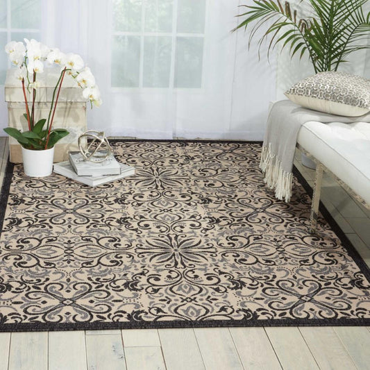 Nourison - Caribbean CRB12 White and Black 23in x 76in Hallway Rug - CRB12-99446374943_CLOSEOUT veiw 2