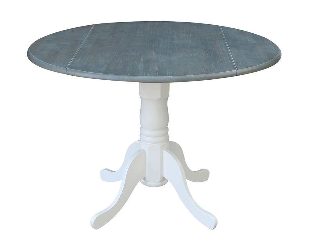 John Thomas Furniture - Dining Essentials - Round Drop Leaf Pedestal Table in Heather Gray & White - T05-42DP veiw 1