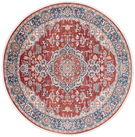 Lauren Ralph Lauren - 1414 Rug - 6-7in X 6-7in Round - Red / Ivory Blue veiw 1