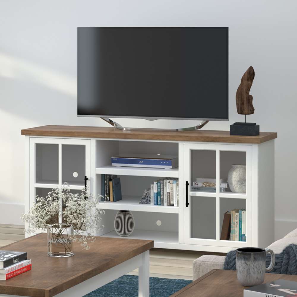 Legends Furniture - Bridgevine Home 66 in. White Wash and Barnwood Finish Solid Wood TV Stand (TVs up to 75 in.) - HT1210.BJW veiw 2