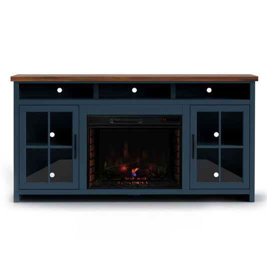 Legends Furniture - Bridgevine Home 73 in. Blue Denim and Barnwood Brown Finish Solid Wood Fireplace TV Stand - NT5110.BWK veiw 1