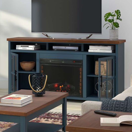 Legends Furniture - Bridgevine Home 73 in. Blue Denim and Barnwood Brown Finish Solid Wood Fireplace TV Stand - NT5110.BWK veiw 2