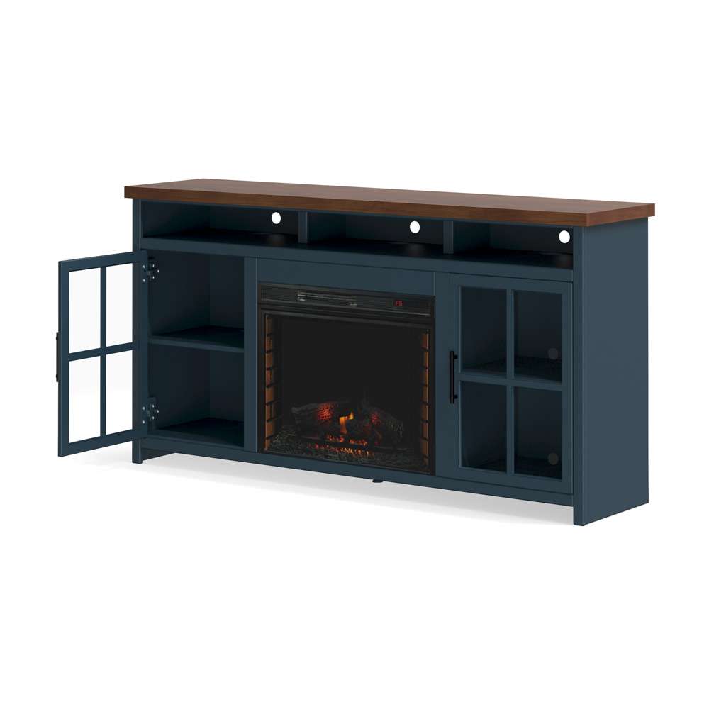 Legends Furniture - Bridgevine Home 73 in. Blue Denim and Barnwood Brown Finish Solid Wood Fireplace TV Stand - NT5110.BWK veiw 3