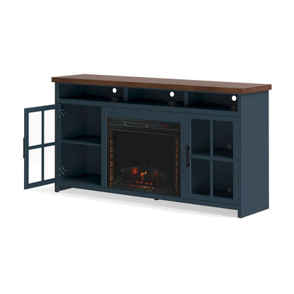 Legends Furniture - Bridgevine Home 73 in. Blue Denim and Barnwood Brown Finish Solid Wood Fireplace TV Stand - NT5110.BWK veiw 3