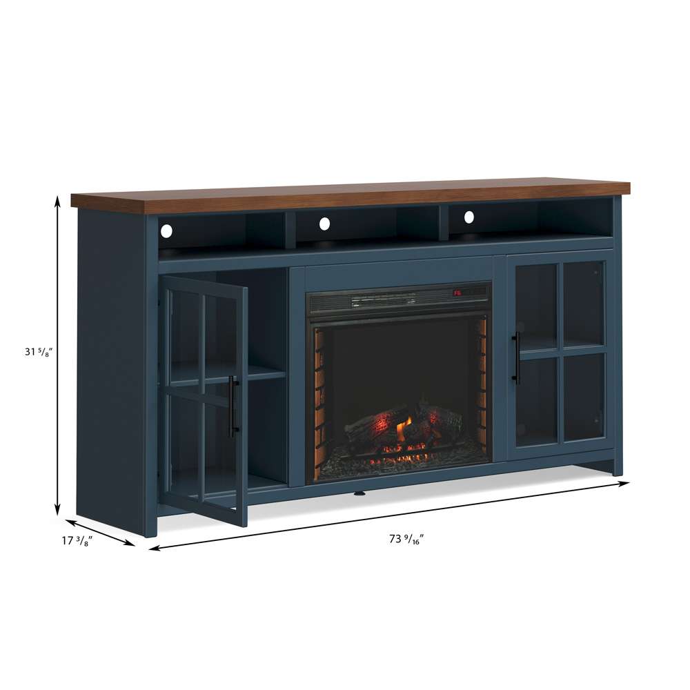 Legends Furniture - Bridgevine Home 73 in. Blue Denim and Barnwood Brown Finish Solid Wood Fireplace TV Stand - NT5110.BWK veiw 5