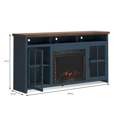 Legends Furniture - Bridgevine Home 73 in. Blue Denim and Barnwood Brown Finish Solid Wood Fireplace TV Stand - NT5110.BWK veiw 5