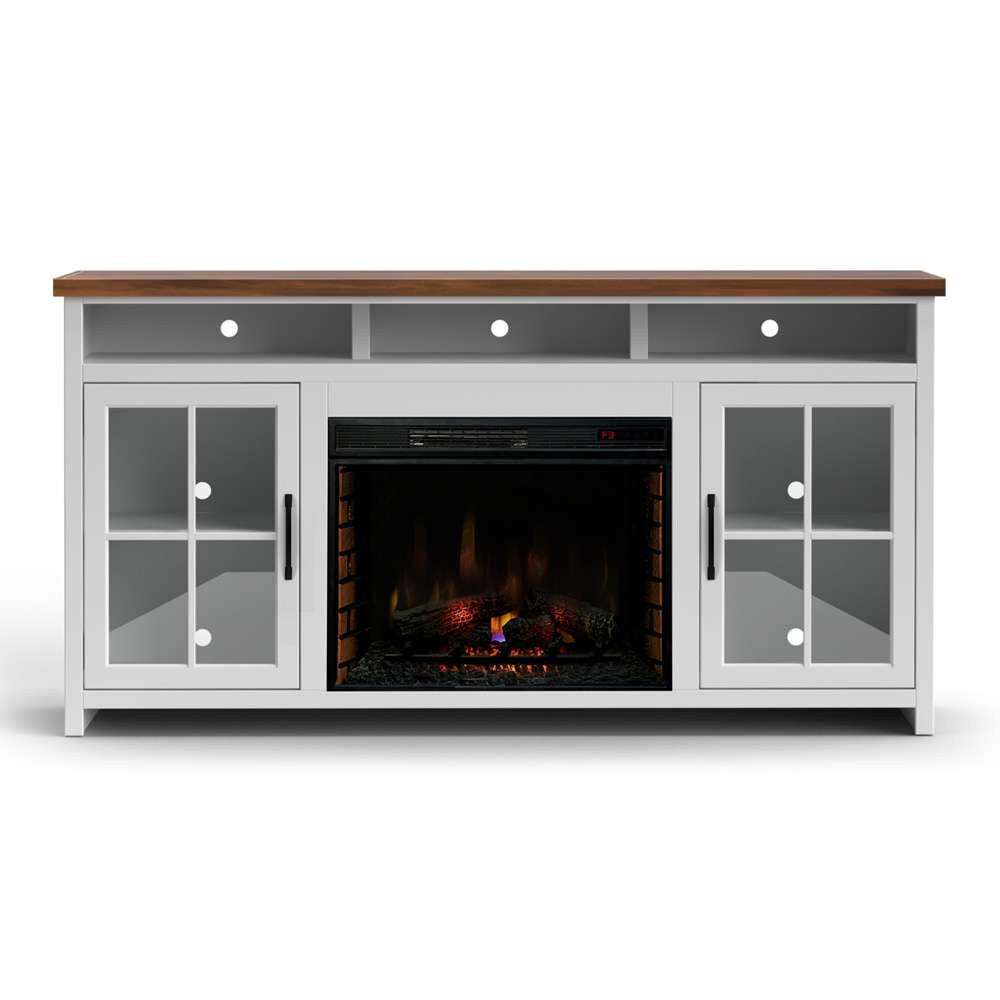 Legends Furniture - Bridgevine Home 73 in. Whitewash and Barnwood Brown Finish Solid Wood Fireplace TV Stand - HT5110.BJW view 1