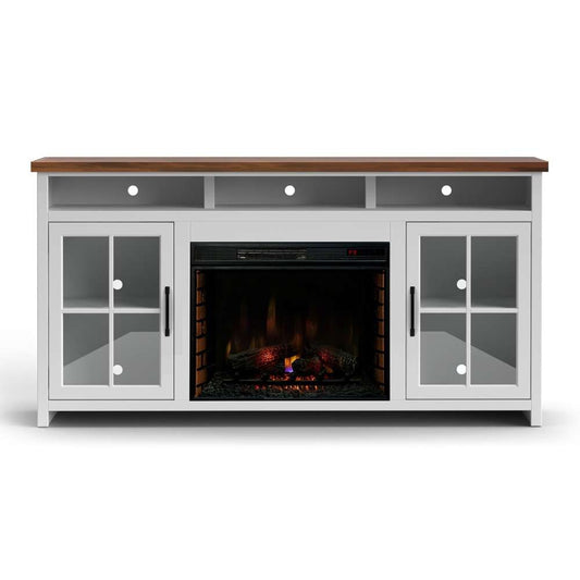 Legends Furniture - Bridgevine Home 73 in. Whitewash and Barnwood Brown Finish Solid Wood Fireplace TV Stand - HT5110.BJW veiw 1