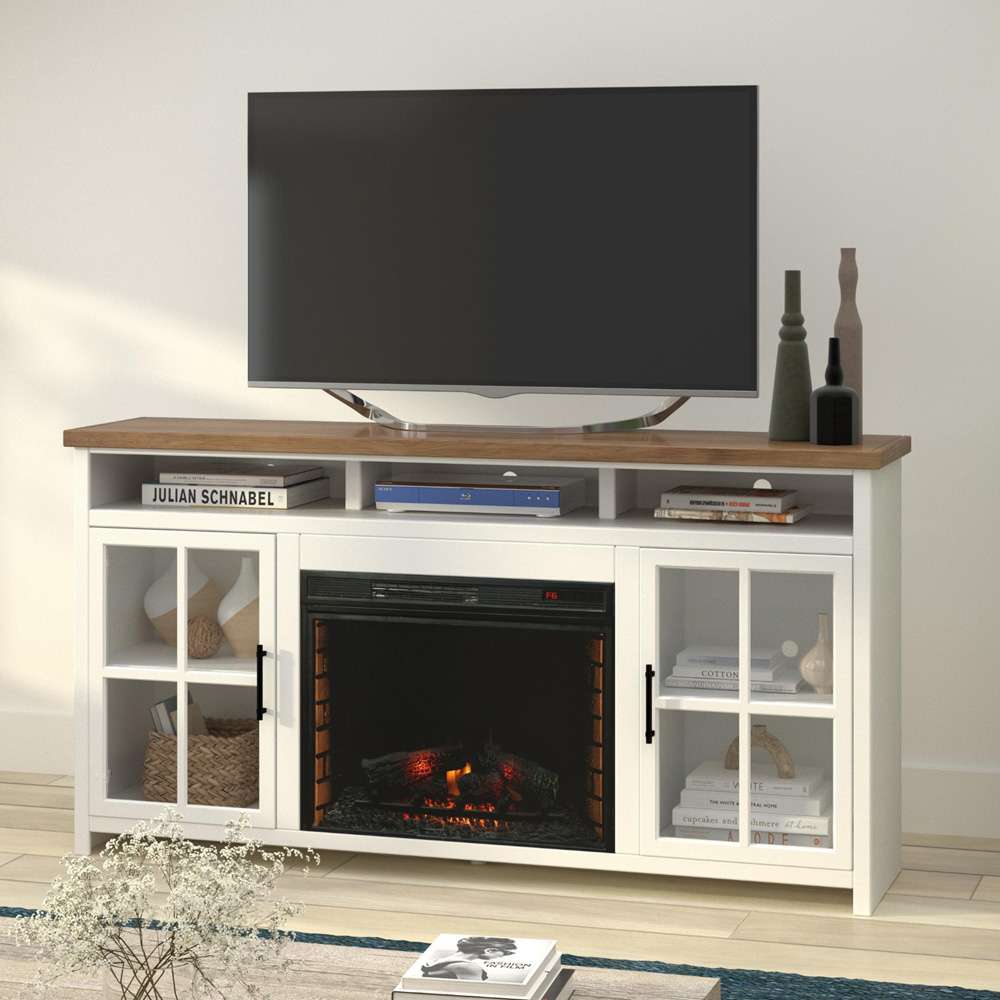 Legends Furniture - Bridgevine Home 73 in. Whitewash and Barnwood Brown Finish Solid Wood Fireplace TV Stand - HT5110.BJW view 2