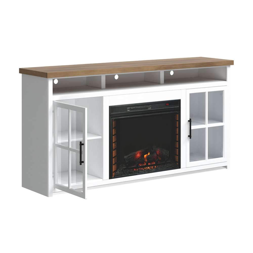 Legends Furniture - Bridgevine Home 73 in. Whitewash and Barnwood Brown Finish Solid Wood Fireplace TV Stand - HT5110.BJW view 5