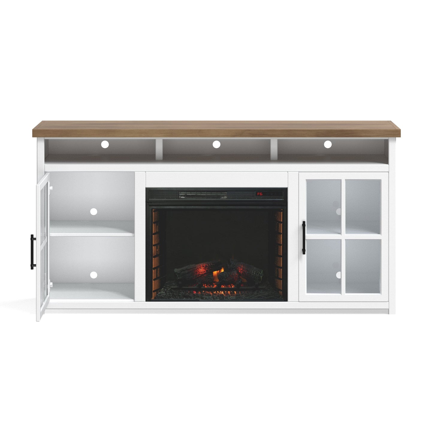 Legends Furniture - Bridgevine Home 73 in. Whitewash and Barnwood Brown Finish Solid Wood Fireplace TV Stand - HT5110.BJW view 6