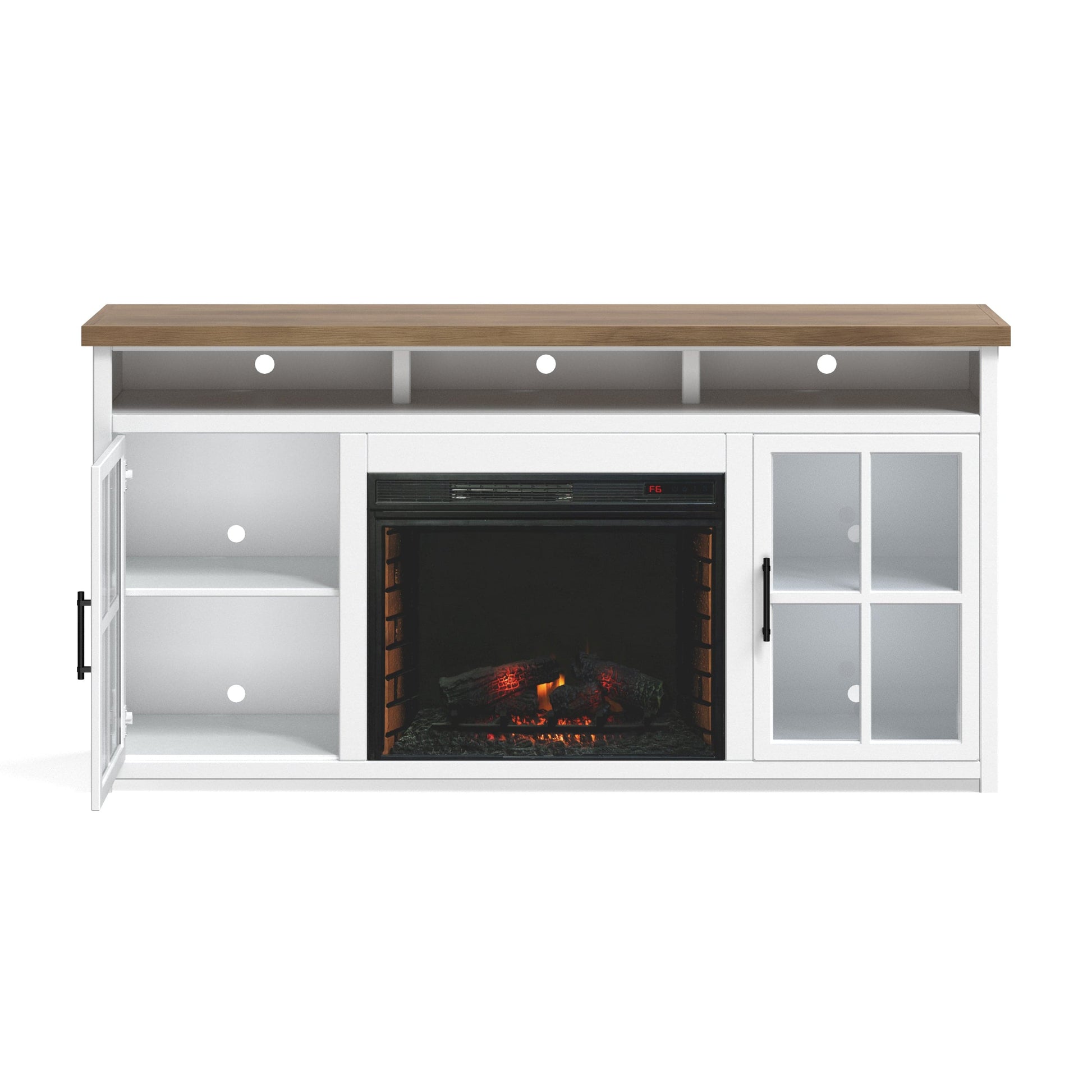 Legends Furniture - Bridgevine Home 73 in. Whitewash and Barnwood Brown Finish Solid Wood Fireplace TV Stand - HT5110.BJW view 6